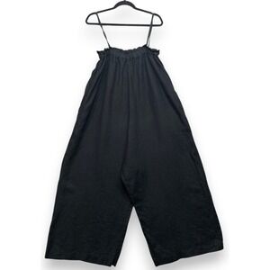 Ozma Deia Laundered Linen Jumpsuit Womens L Black Wide Leg Lagenlook Relaxed